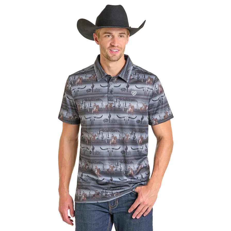 Rock & Roll  Men's  Serape Convo Printed Short Sleeve Polo Shirt - Black