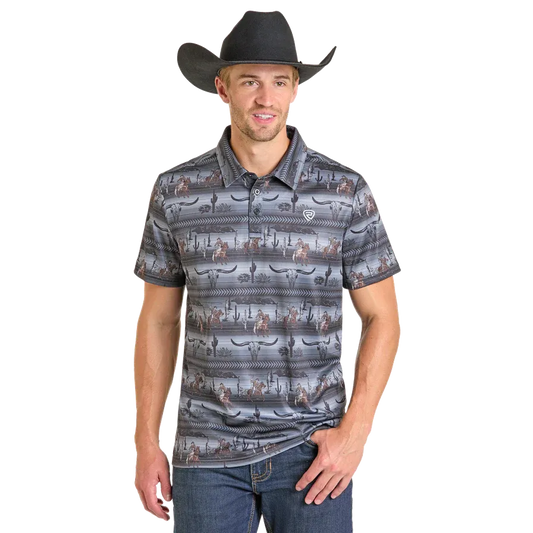 Rock & Roll  Men's  Serape Convo Printed Short Sleeve Polo Shirt - Black
