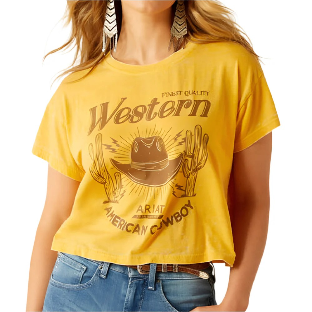 Ariat Women's Short Sleeve Cropped Gold Rush Tee Shirt- Mango Mojito