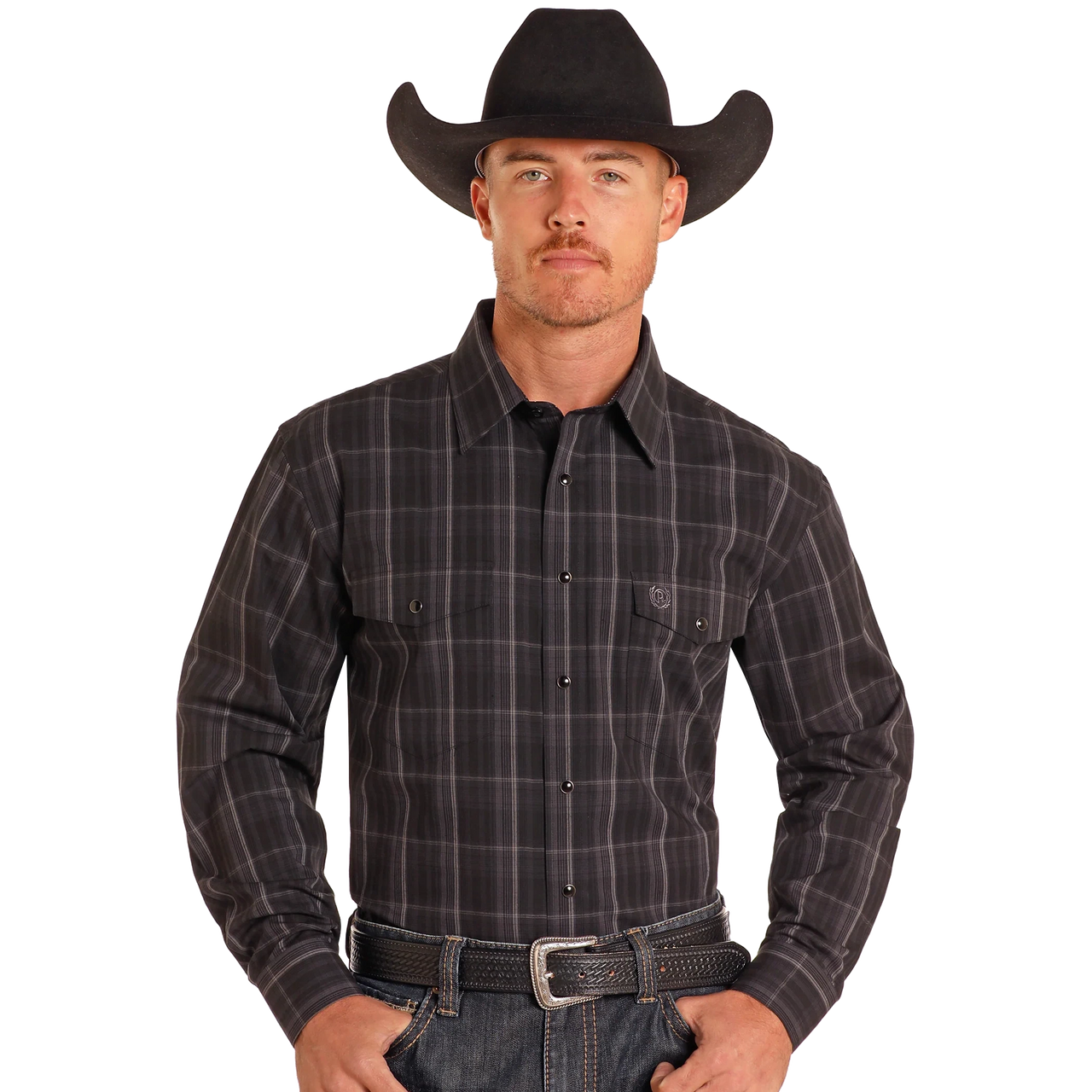 Panhandle Men's Satin Plaid Long Sleeve Shirt - Big & Tall - Charcoal