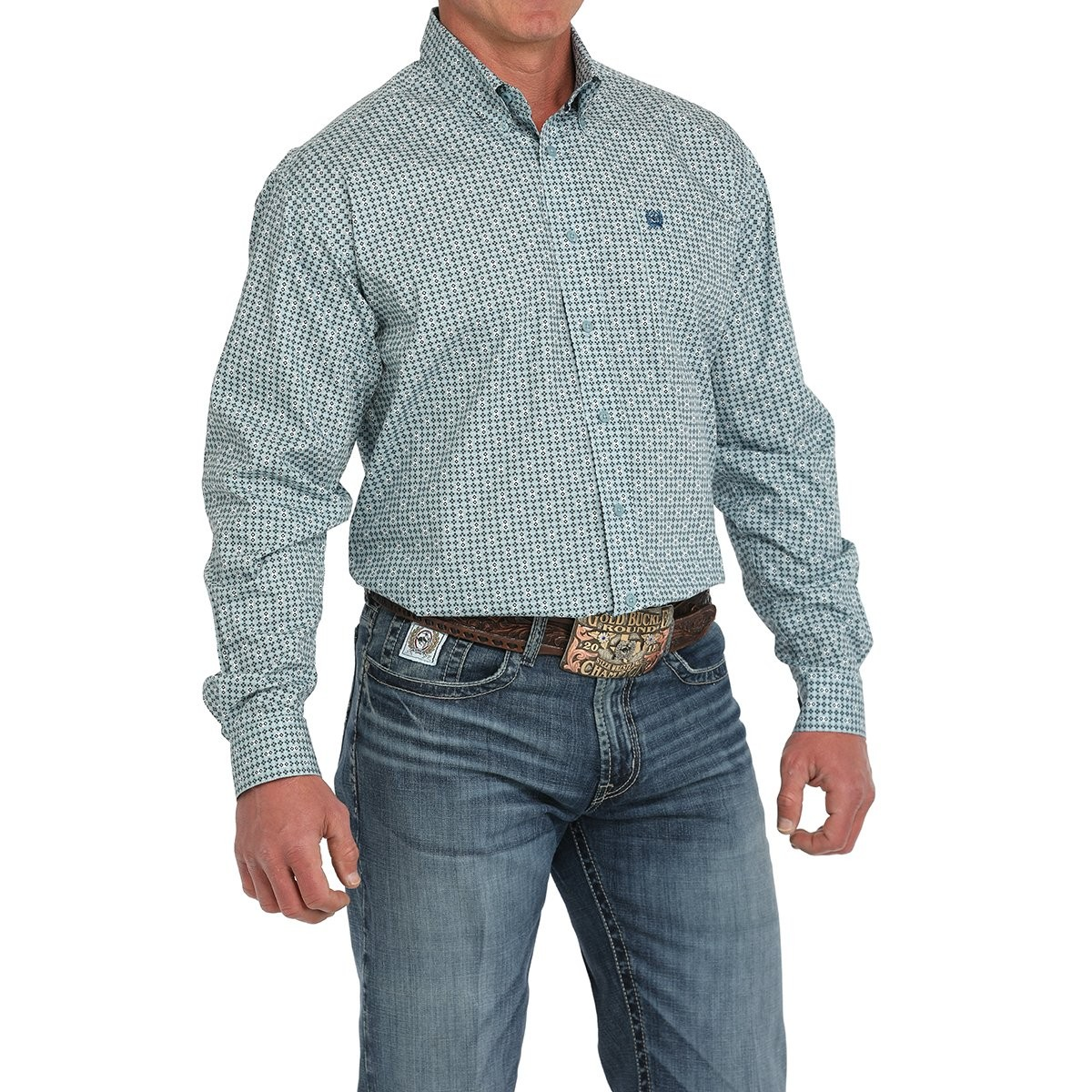 Cinch Men's Long Sleeve Print Shirt- Green