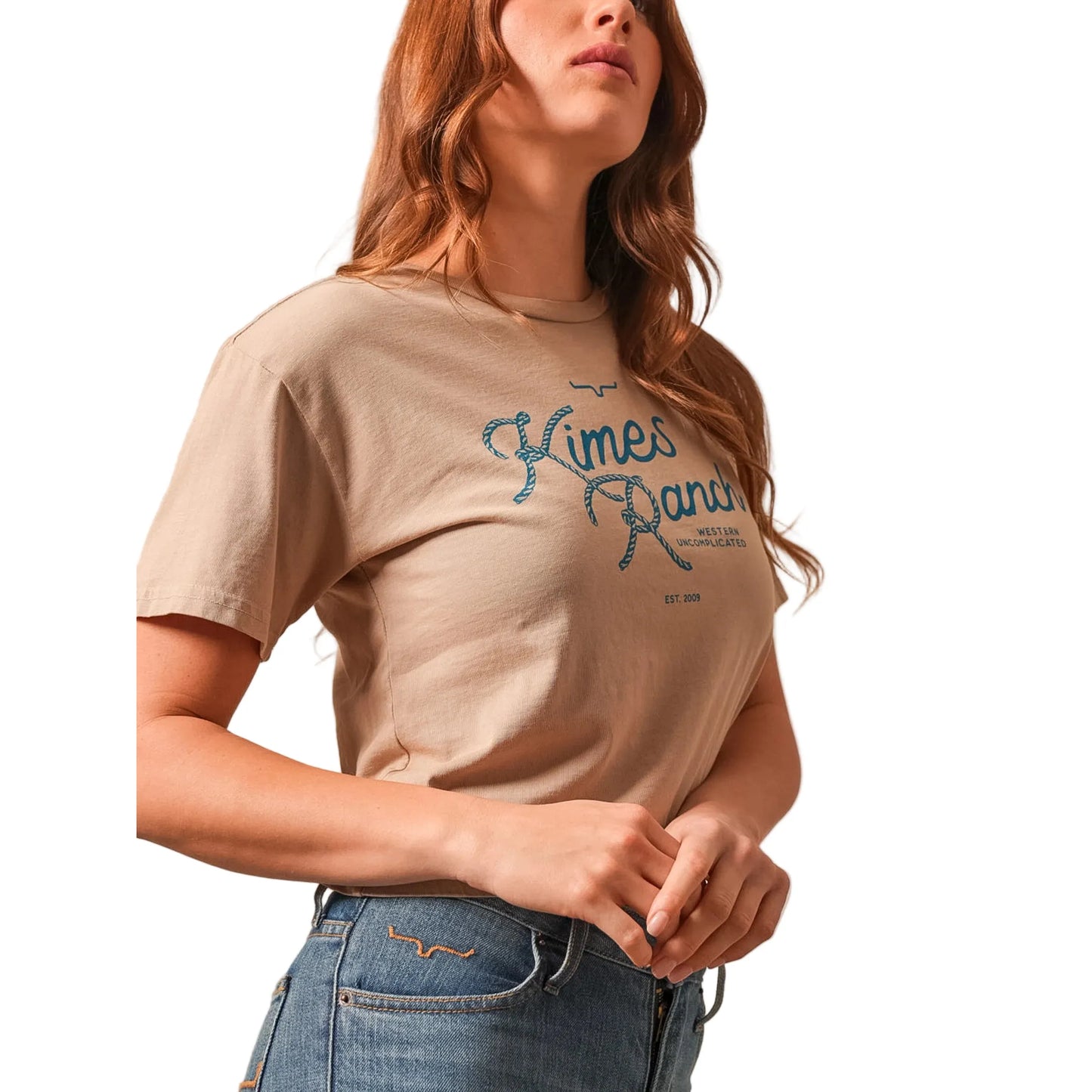 Kimes Women's Lasso Script Sleeve Crop Tee Shirt- Multiple Colours