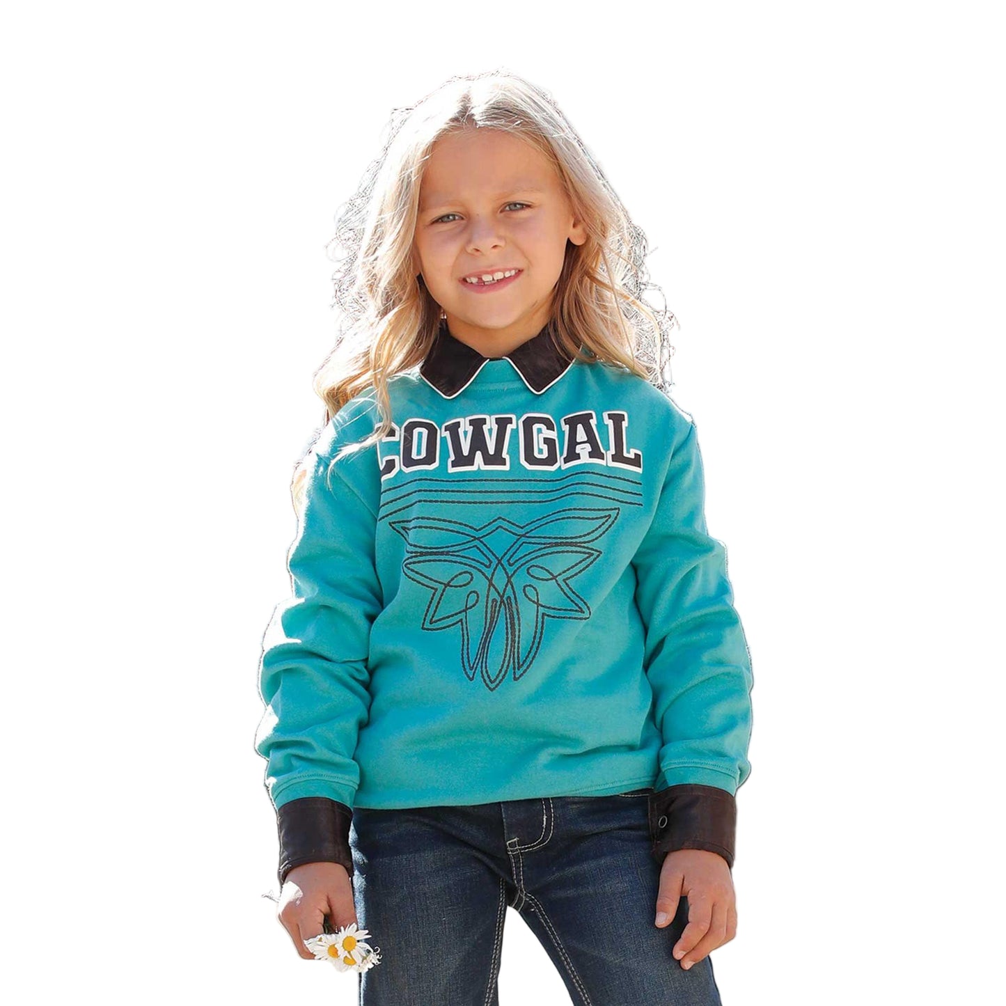 Cinch Girl's Long Sleeve Sweatshirt- Turquoise