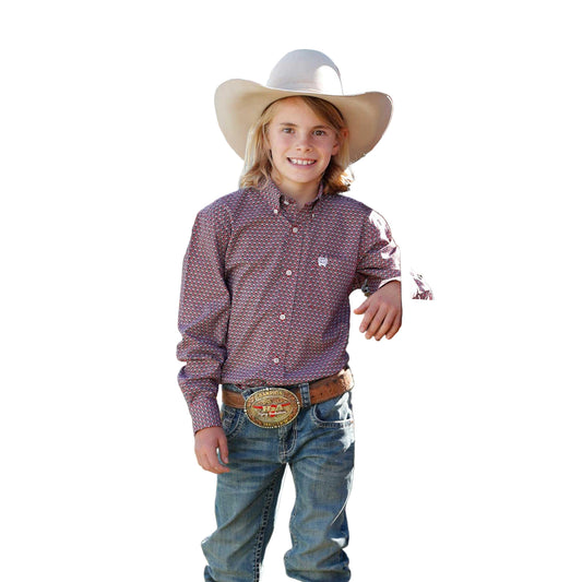 Cinch Boy's Long Sleeve Print Shirt- Red