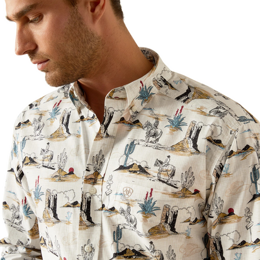 Ariat Men's Long Sleeve Gunder Classic Fit Shirt- Off White