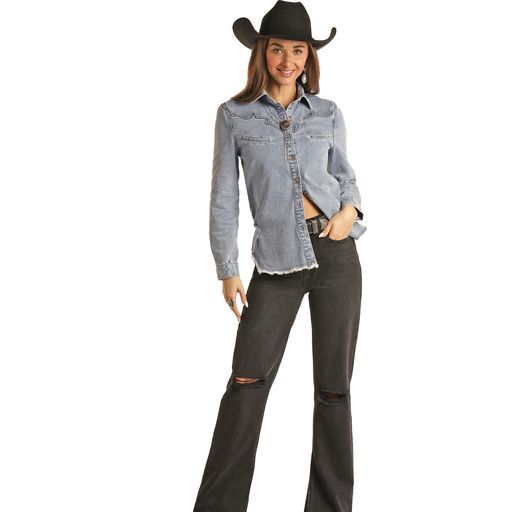 Rock & Roll Women's Denim Shirt - Light Wash