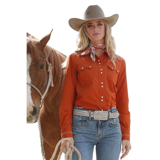 Cruel Women's Long Sleeve Western Shirt- Brown