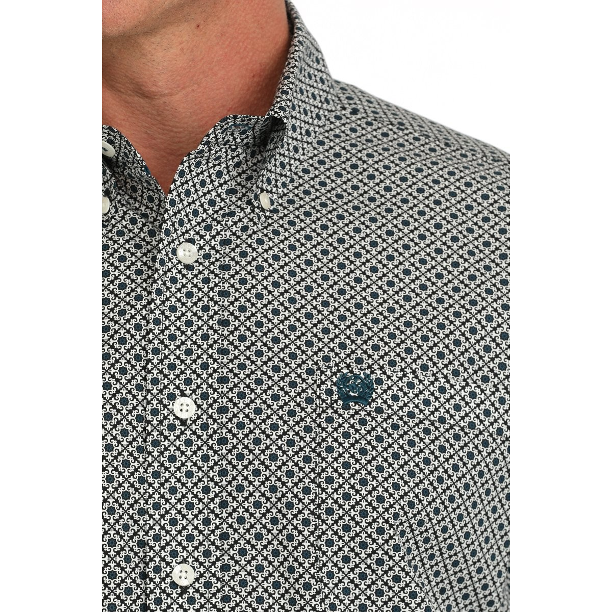 Cinch Men's Long Sleeve Geometric Print Button Down Western Shirt- Cream