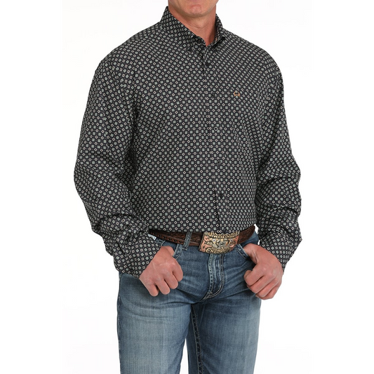Cinch Men's Long Sleeve Arenaflex Print Shirt- Navy