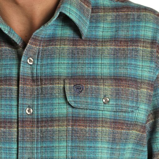 Rock & Roll Men's Long Sleeve 2 Pockets Plaid Woven Button-Down Shirt - Turquoise