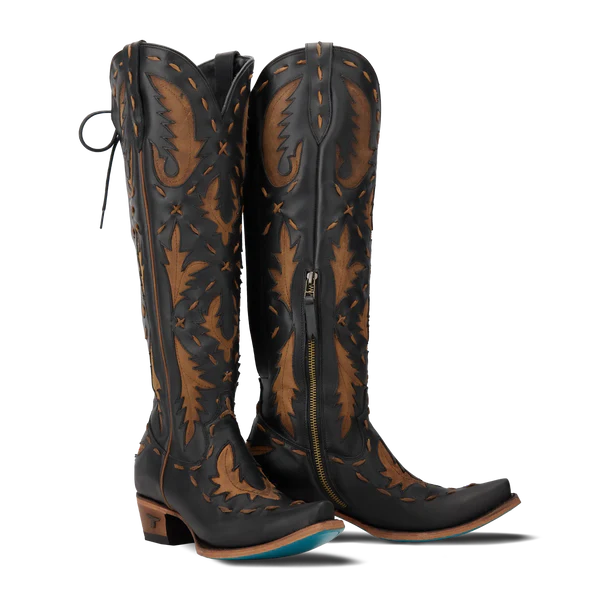 Lane Boots Women's Reverie Knee High Corset Boots- Jet Black/Caramel