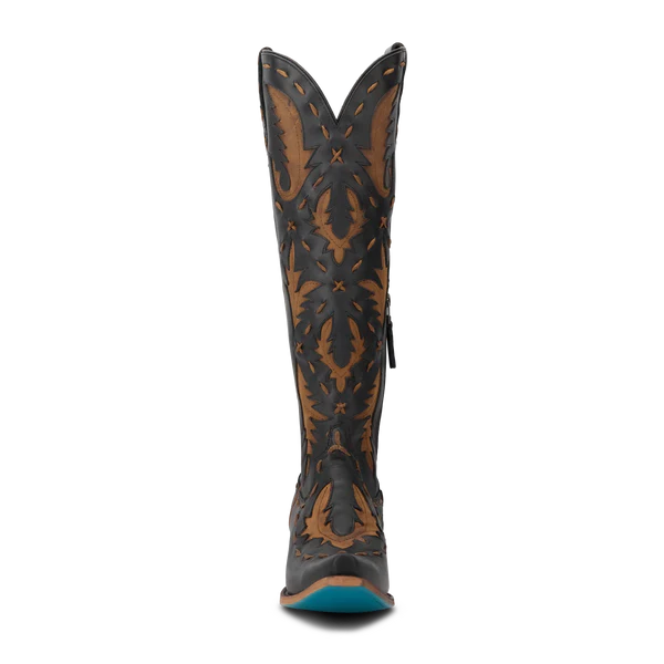 Lane Boots Women's Reverie Knee High Corset Boots- Jet Black/Caramel
