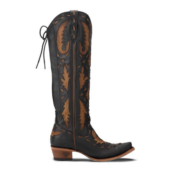 Lane Boots Women's Reverie Knee High Corset Boots- Jet Black/Caramel