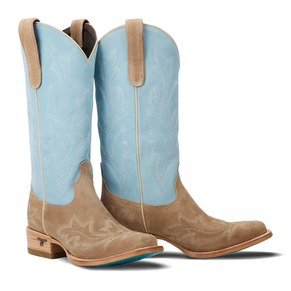 Lane Boots Women's Saratoga Square Boots- Latte Suede & Powder Blue
