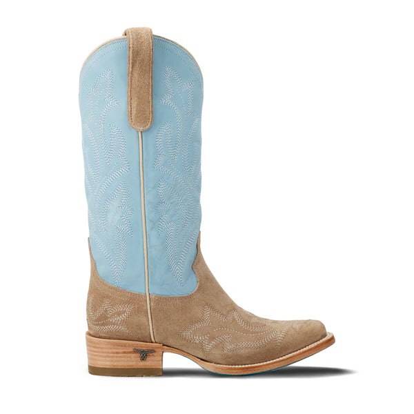 Lane Boots Women's Saratoga Square Boots- Latte Suede & Powder Blue