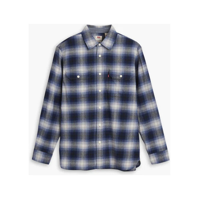 Levi Men's Classic Long Sleeve Jericho Plaid Shirt- Blue