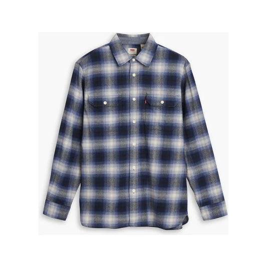 Levi Men's Classic Long Sleeve Jericho Plaid Shirt- Blue