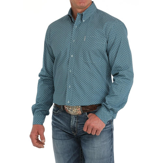 Cinch Men's Long Sleeve Print Shirt- Green