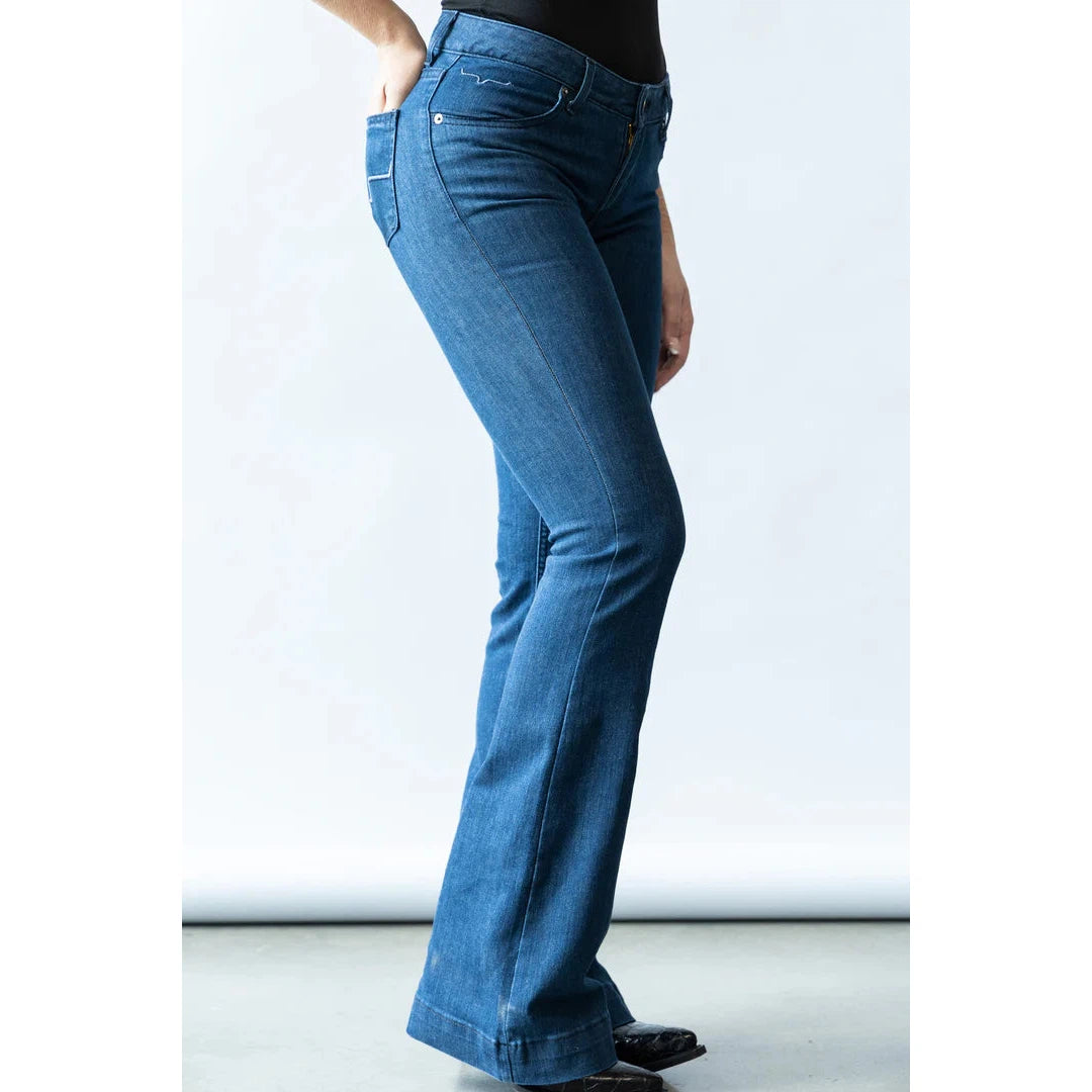 Kimes Women's Lola Mid Rise Trouser Jeans - Dark Indigo