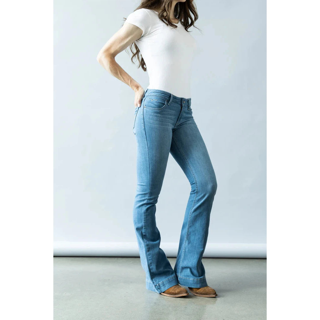 Kimes Women's Lola Soho Fade Mid Rise Trouser Jeans - Blue