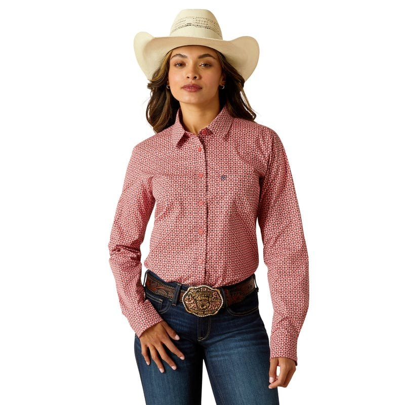 Ariat Women's Wrinkle Resist Kirby Stretch Shirt - Garnet Rose Geo