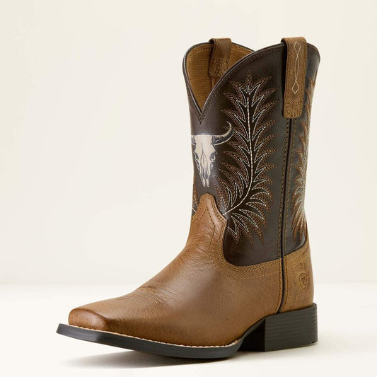 Ariat Youth Stampede Wide Square Toe Western Boot- Desert Brown