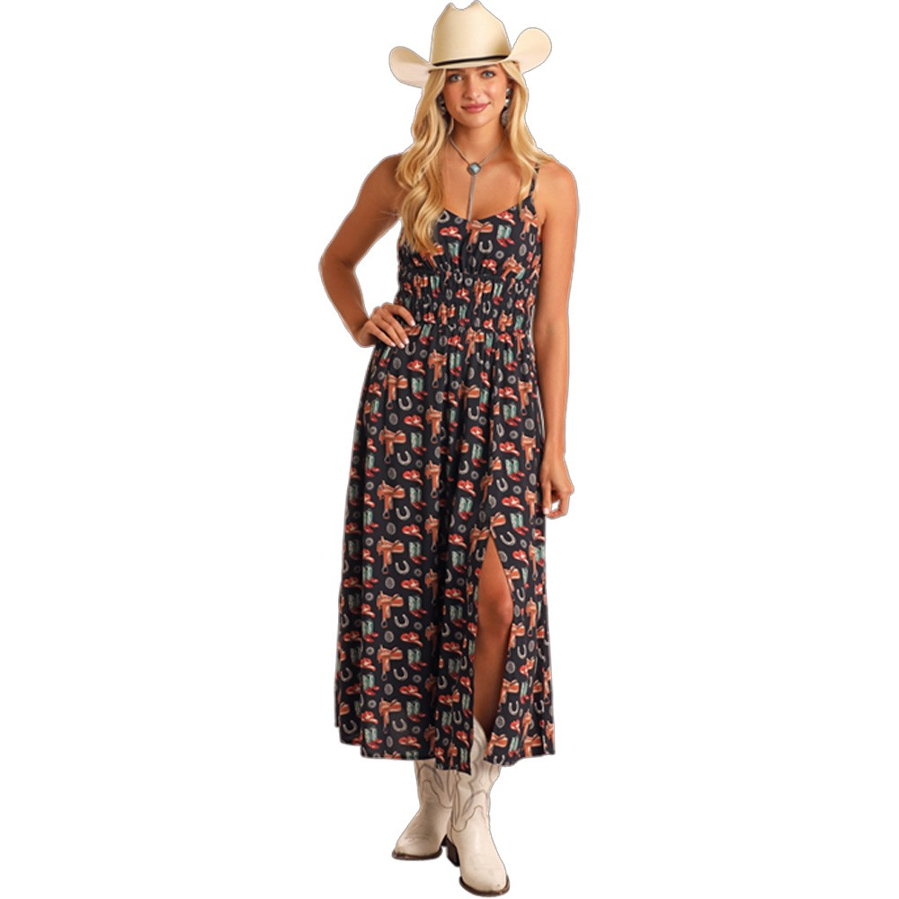 Rock & Roll Women's Conversational Midi Dress- Black