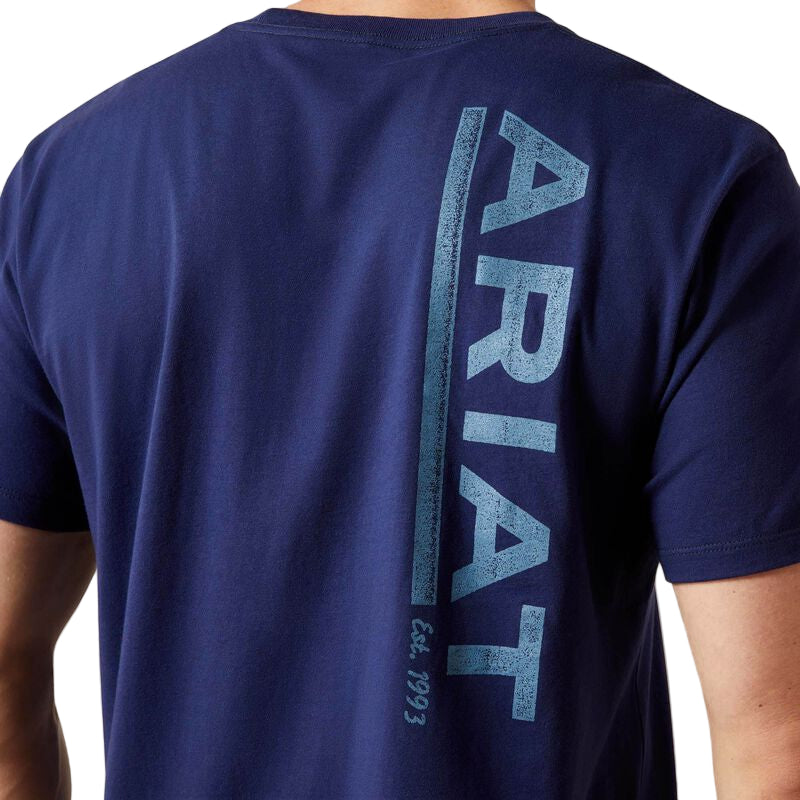 Ariat Men's New Vertical Logo Short Sleeve Tee Shirt - Medieval Blue