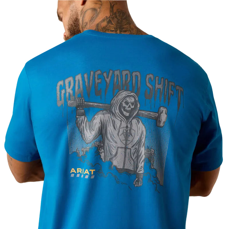 Ariat Men's Rebar Workman Graveyard Short Sleeve Tee Shirt - Mykonos Blue