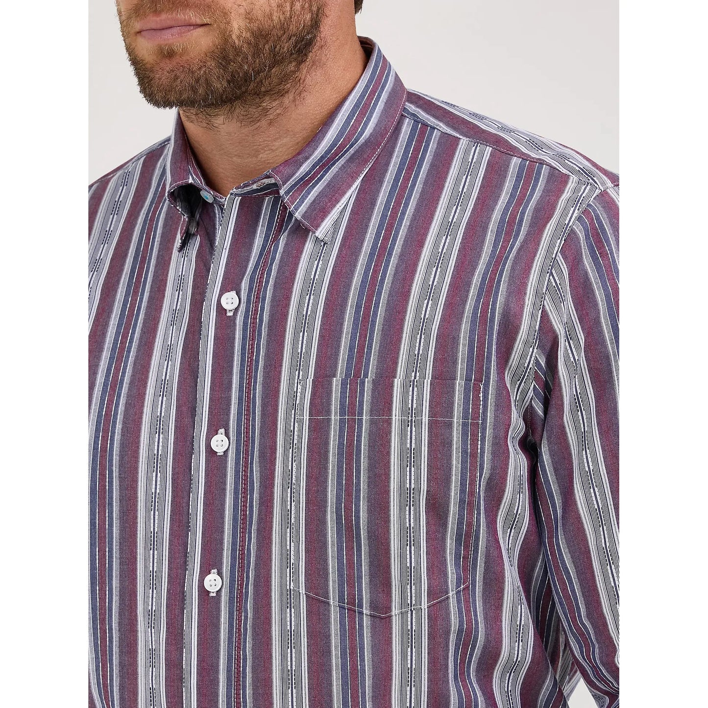 Wrangler Men's Cody Johnson One Pocket Button Down Long Sleeve Shirt - Mauve Stripes