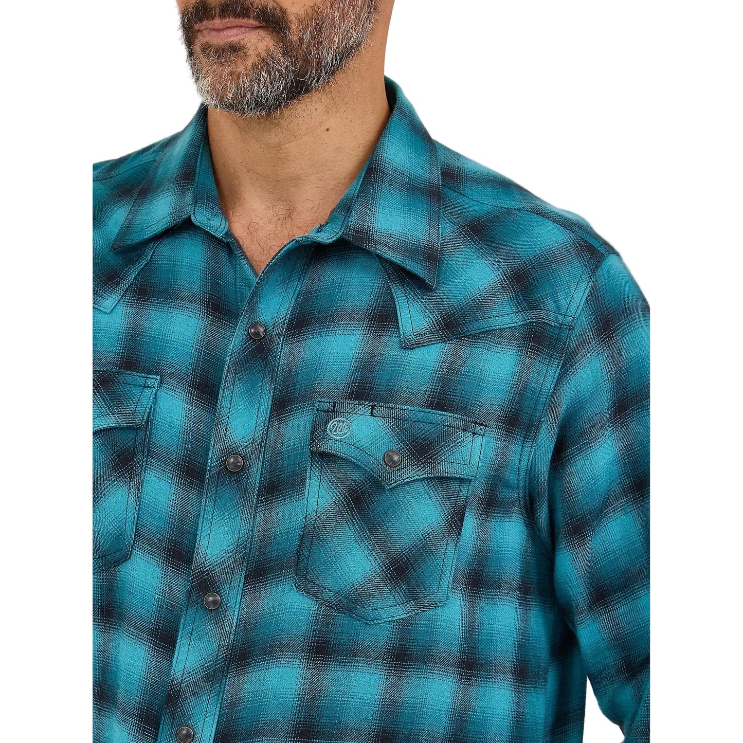 Wrangler Men's Retro Long Sleeve Western Snap Plaid Flannel Shirt - Turquoise Buffalo