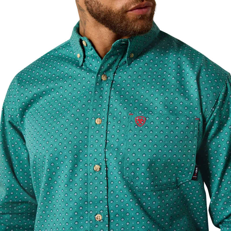 Ariat Men's FR Clemente Retro Fit Long Sleeve Work Shirt - Teal