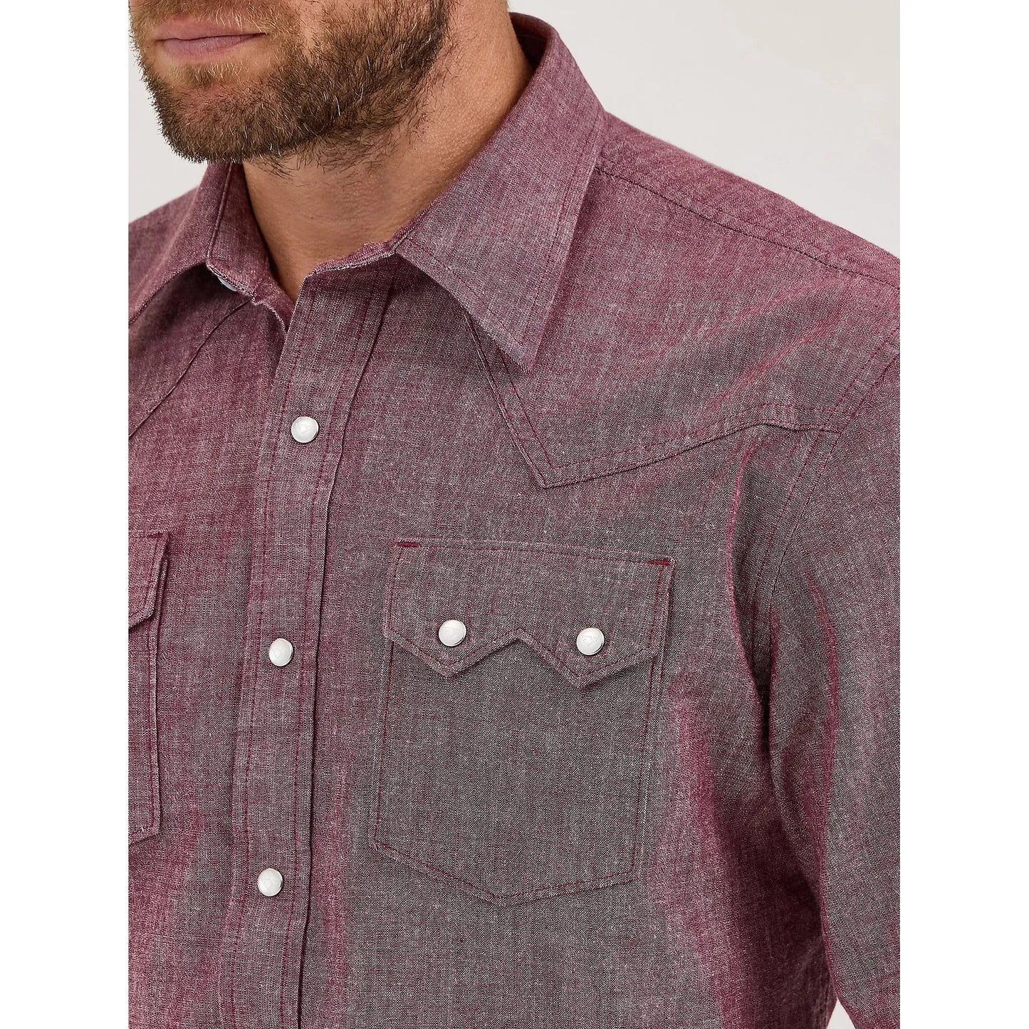Wrangler Men's Cody Johnson Two Pocket Western Long Sleeve Snap Shirt - Burgundy