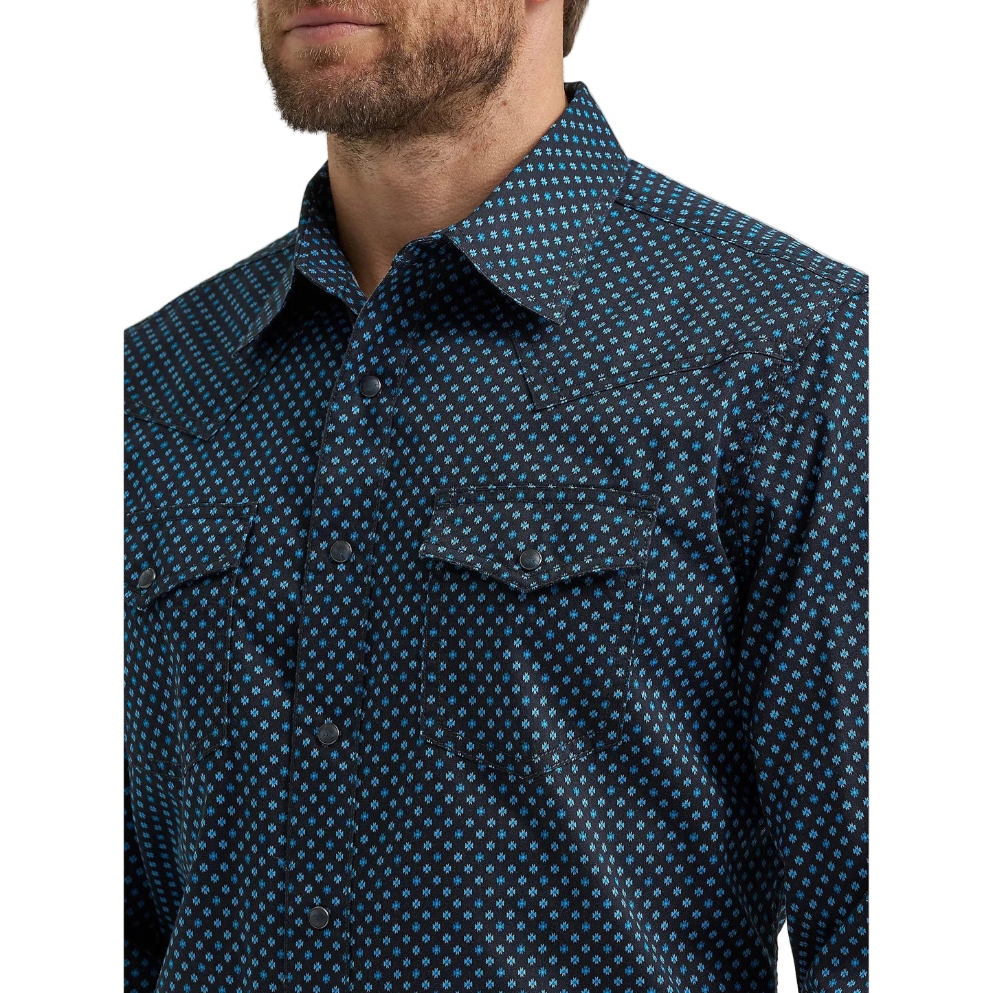 Wrangler Men's Retro Premium Western Printed Long Sleeve Snap Shirt - Midnight Navy