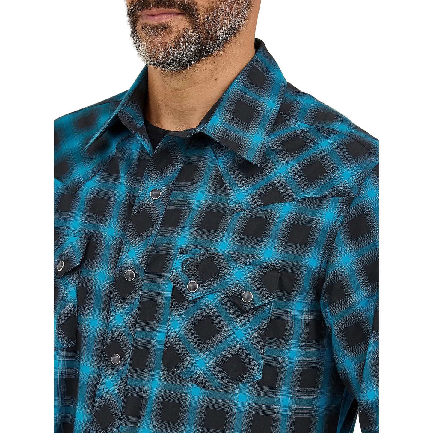 Wrangler Men's Retro Western Sawtooth Snap Pocket Long Sleeve Shirt - Coal Blue