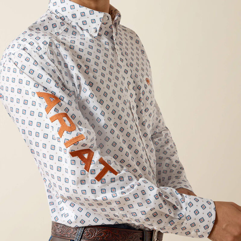Ariat Men's Casual Team Jericho Medallion Long Sleeve Shirt - White/Orange - Irvine Tack & Western Wear