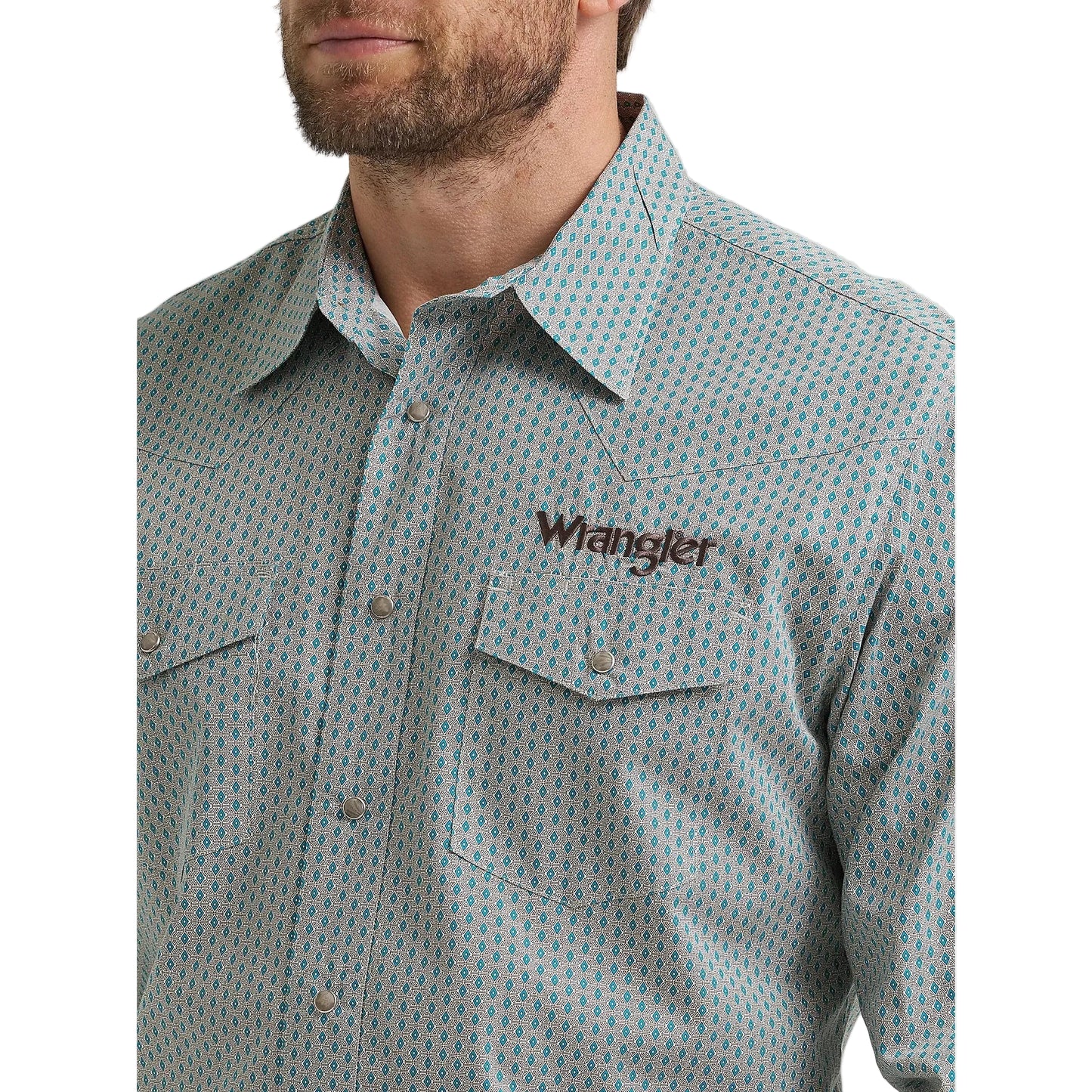 Wrangler Men's Logo Long Sleeve Western Snap Shirt - Peacock