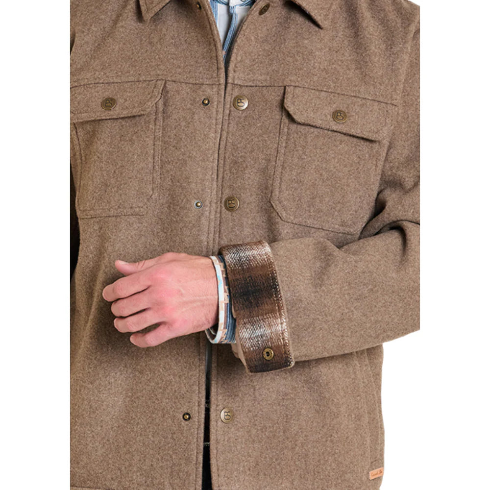 Rock & Roll Men's Long Sleeve Solid Heather Wool Snap Jacket- Tan