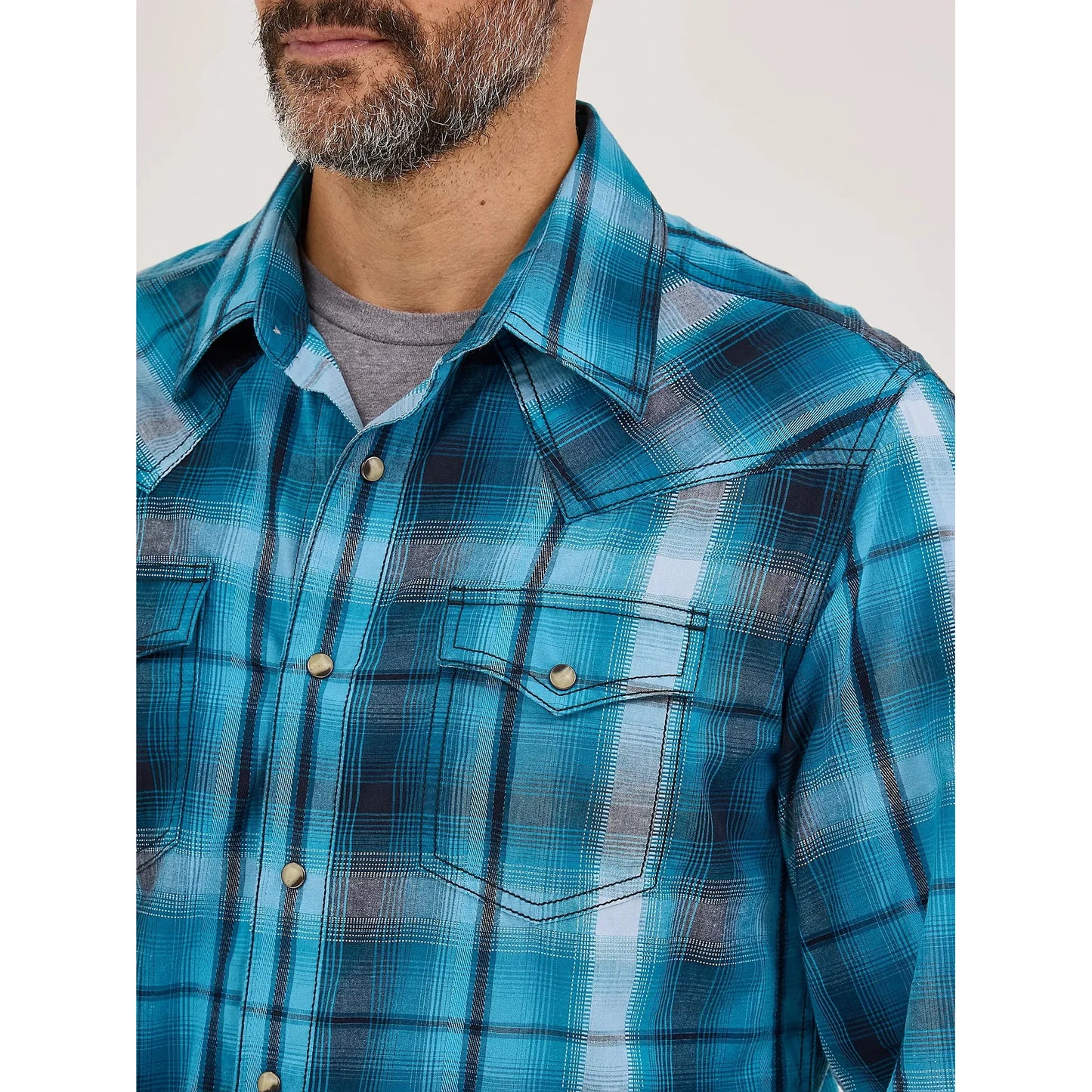 Wrangler Men's Retro Premium Western Plaid Long Sleeve Snap Shirt - Deep River