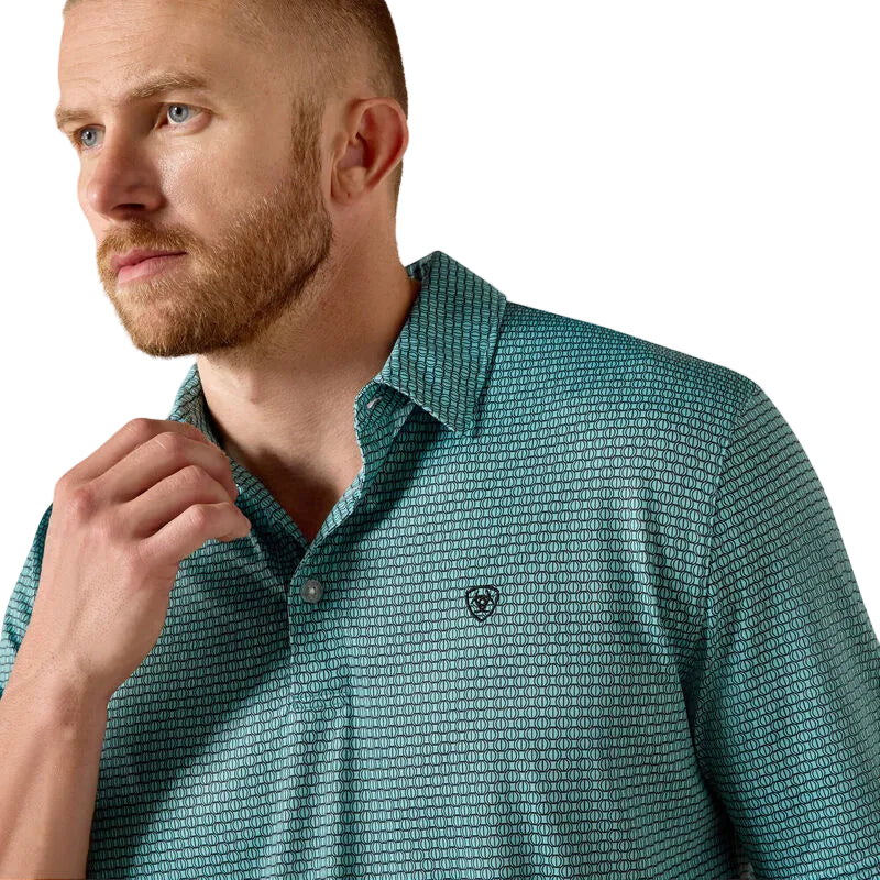 Ariat Men's All Over Print Short Sleeve Polo Shirt - Angel Blue Mod Geo Print - Irvine Tack & Western Wear