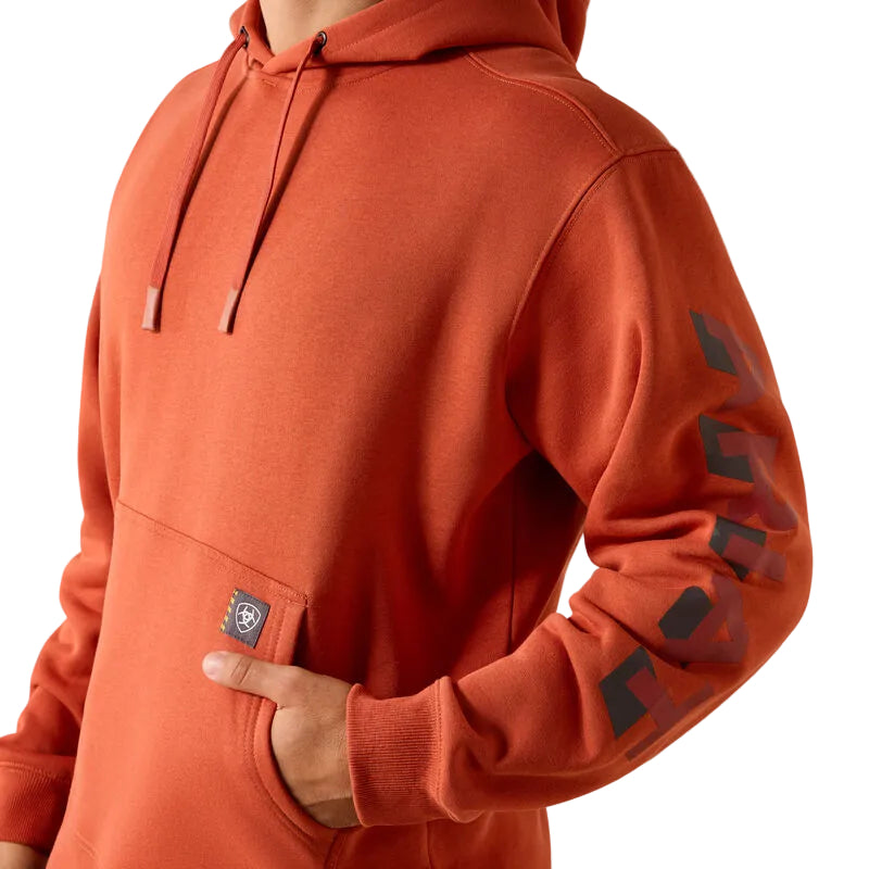 Ariat Men's Rebar Lightweight Logo Hoodie - Burnt Brick/Brandy