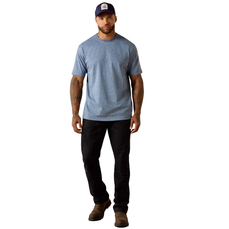 Ariat Men's Rebar Cotton Strong Standard Short Sleeve Tee Shirt - Baleen Blue Heather