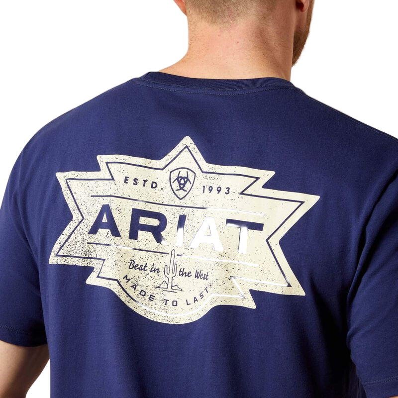 Ariat Men's Mesa Motif Lockup Short Sleeve Tee Shirt - Medieval Blue