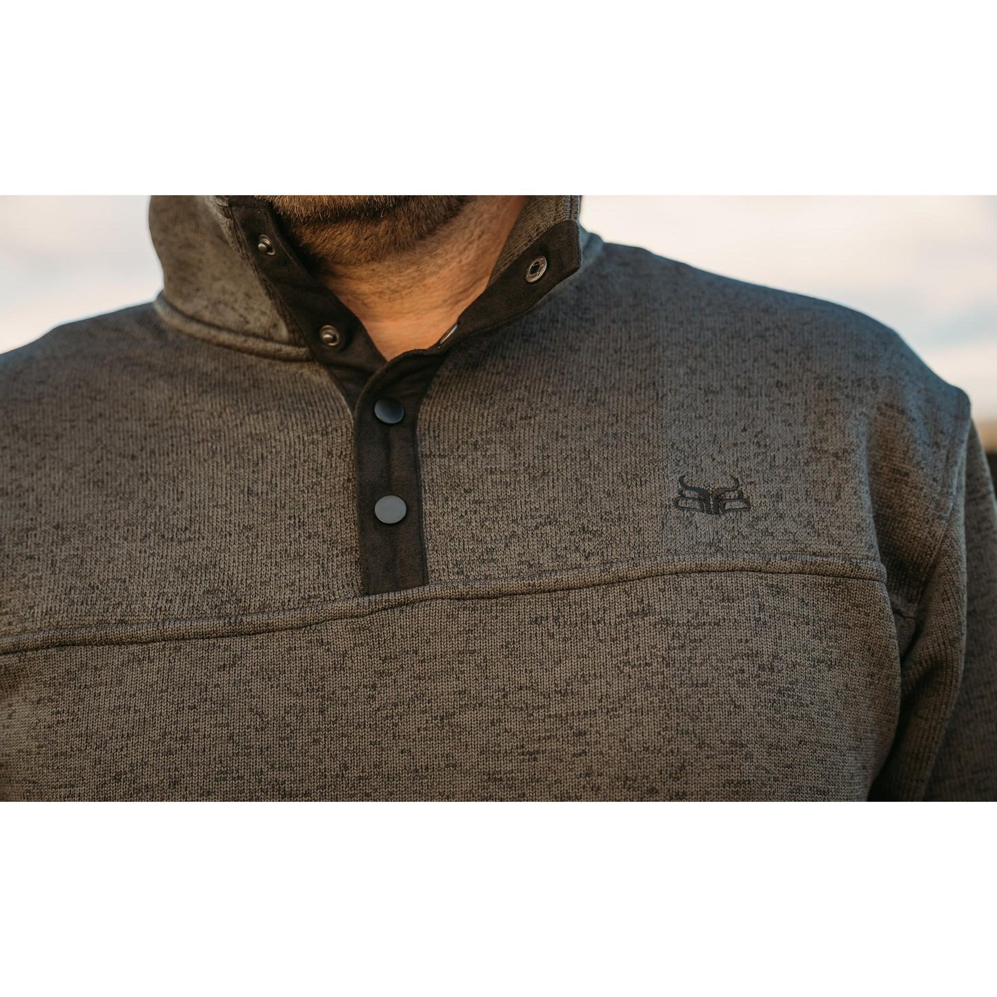 Baredown Brand Men's Summit Long Sleeve  1/4 Button Snap Pullover - Charcoal