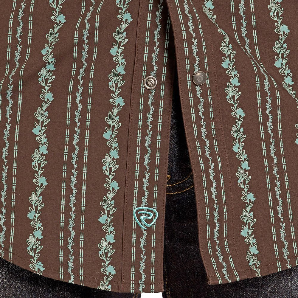 Rock & Roll Men's Wallpaper Printed Long Sleeve Snap Shirt - Brown/Sage/Teal