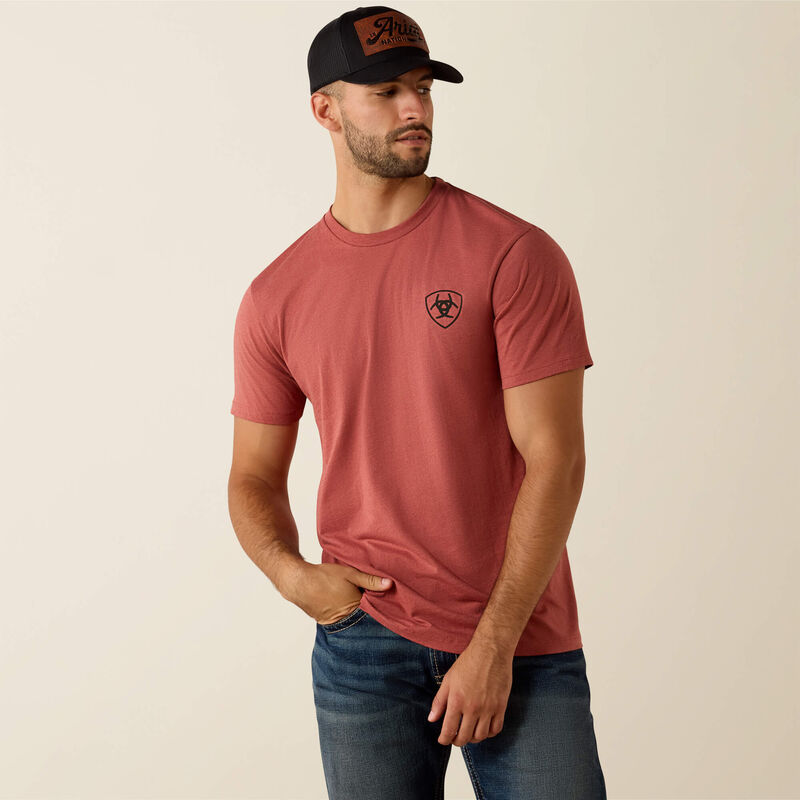 Ariat Men's Banner Badge Short Sleeve Tee Shirt - Red Clay Heather