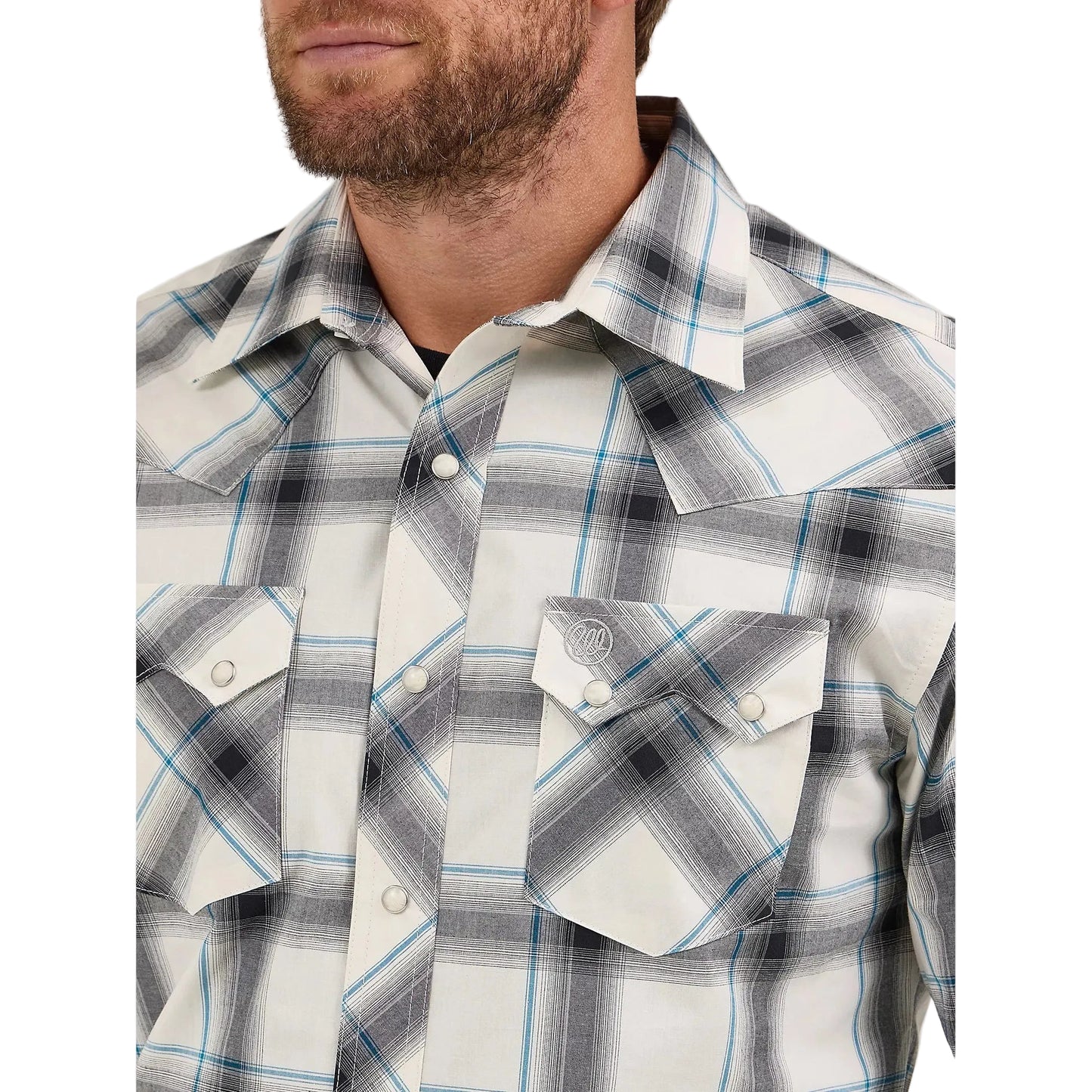 Wrangler Men's Retro Western Sawtooth Snap Pocket Long Sleeve Shirt - Cream Contrast