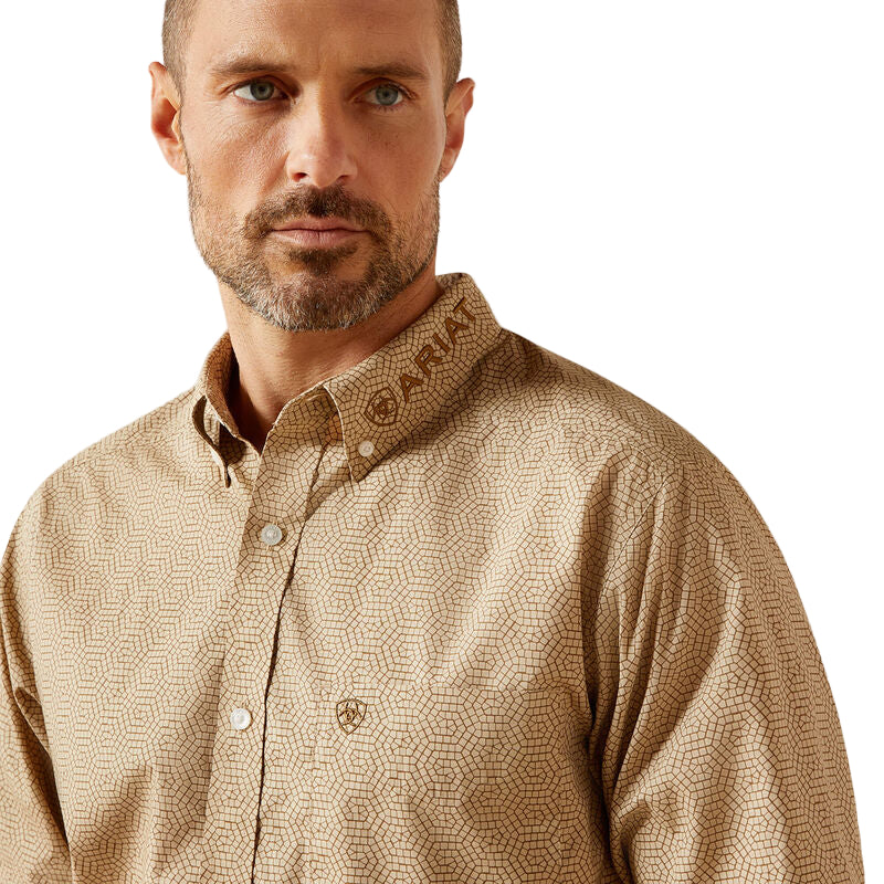 Ariat Men's Team Penn Fitted Long Sleeve Shirt - Khaki/Light Brown