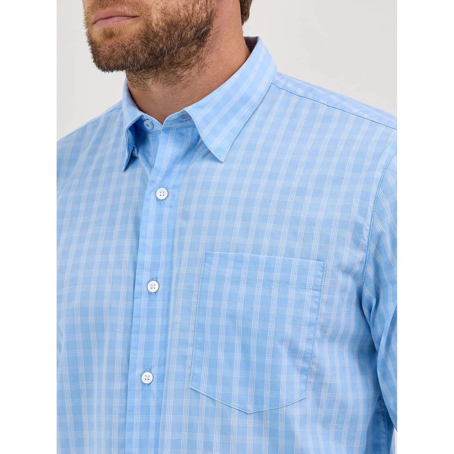 Wrangler Men's Cody Johnson One Pocket Button Down Long Sleeve Shirt - French Blue Check