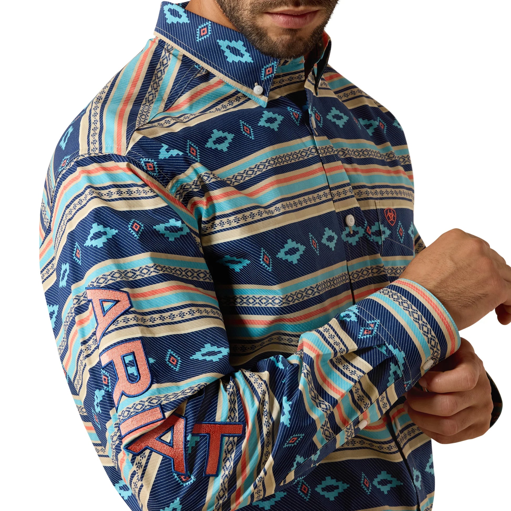 Ariat Men's Team Jet Casual Serape Long Sleeve Shirt - Navy/Orange - Irvine Tack & Western Wear